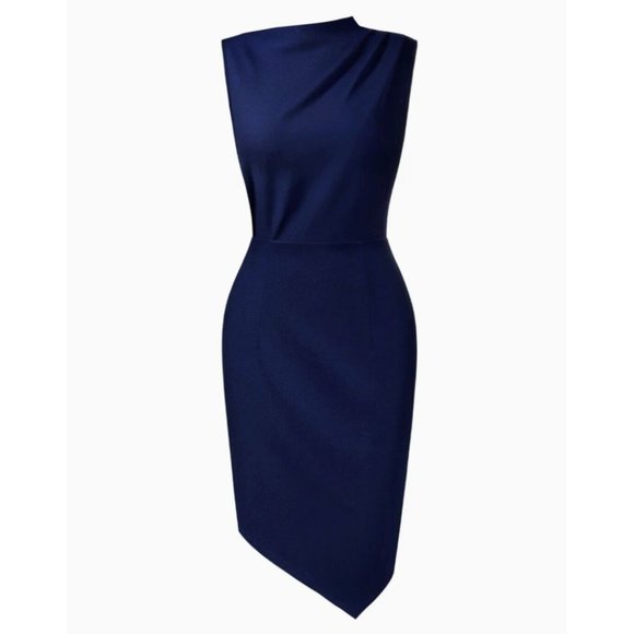 Aisize Dresses & Skirts - Aisize Sleeveless Pleated Asymmetrical Pencil Dress size S, Navy